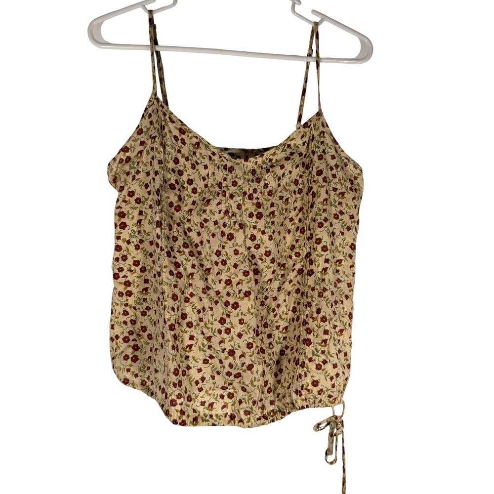 John Robshaw for Lucky Brand Cotton Floral Camisole Top Small Cream Red Boho